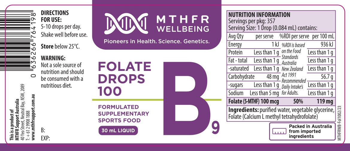 MTHFR Wellbeing Methylfolate 100 Drops - 30mL