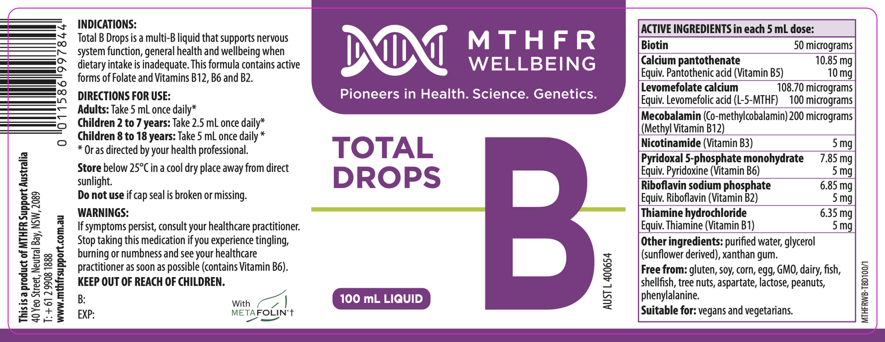 MTHFR Wellbeing Total B Drops- 100mL